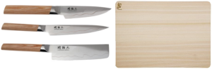 SET DE 3 COUTEAUX JAPONAIS KAI MAGOROKU COMPOSITE "FORME VÉGAN" ET PLANCHE