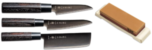 SET DE 3 COUTEAUX JAPONAIS TOJIRO ZEN BLACK "FORME VÉGAN" ET PIERRE