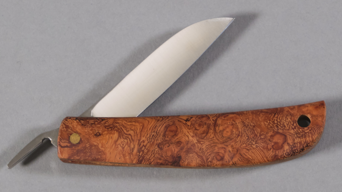 Couteau pliant japonais Higonokami de Junpei Makkari loupe d'amboine 6 cm - 8