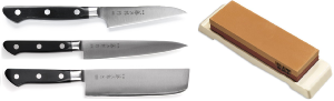 SET DE 3 COUTEAUX JAPONAIS TOJIRO DP SERIE ET PIERRE "FORME VÉGAN"