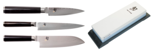 SET DE 3 COUTEAUX JAPONAIS KAI SHUN CLASSIC "FORME JAPONAISE" ET PIERRE