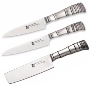 SET 3 COUTEAUX JAPONAIS TAMAHAGANE GAMME BAMBOO 3PLY "FORME VÉGAN"