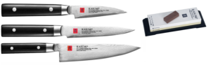 SET 3 COUTEAUX JAPONAIS KASUMI STANDARD "FORME EUROPÉENNE" ET PIERRE