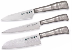 SET 3 COUTEAUX TAMAHAGANE GAMME BAMBOO 63PLY "FORME JAPONAISE"