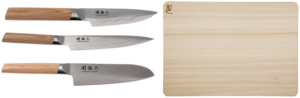 SET DE 3 COUTEAUX JAPONAIS KAI MAGOROKU COMPOSITE "FORME JAPONAISE" ET PLANCHE