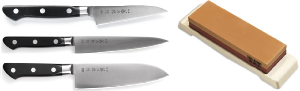 SET DE 3 COUTEAUX JAPONAIS TOJIRO DP SERIE ET PIERRE "FORME JAPONAISE"