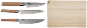 SET DE 3 COUTEAUX JAPONAIS KAI MAGOROKU COMPOSITE "FORME EUROPÉENNE" ET PLANCHE