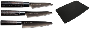 SET DE 3 COUTEAUX JAPONAIS TOJIRO ZEN BLACK "FORME EUROPÉENNE" ET PLANCHE