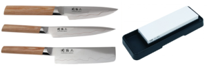 SET DE 3 COUTEAUX JAPONAIS KAI MAGOROKU COMPOSITE "FORME VÉGAN" ET PIERRE