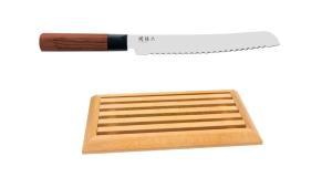 Couteau à pain japonais Kai Seki Magoroku 22,5 cm pakkawood + planche à découper