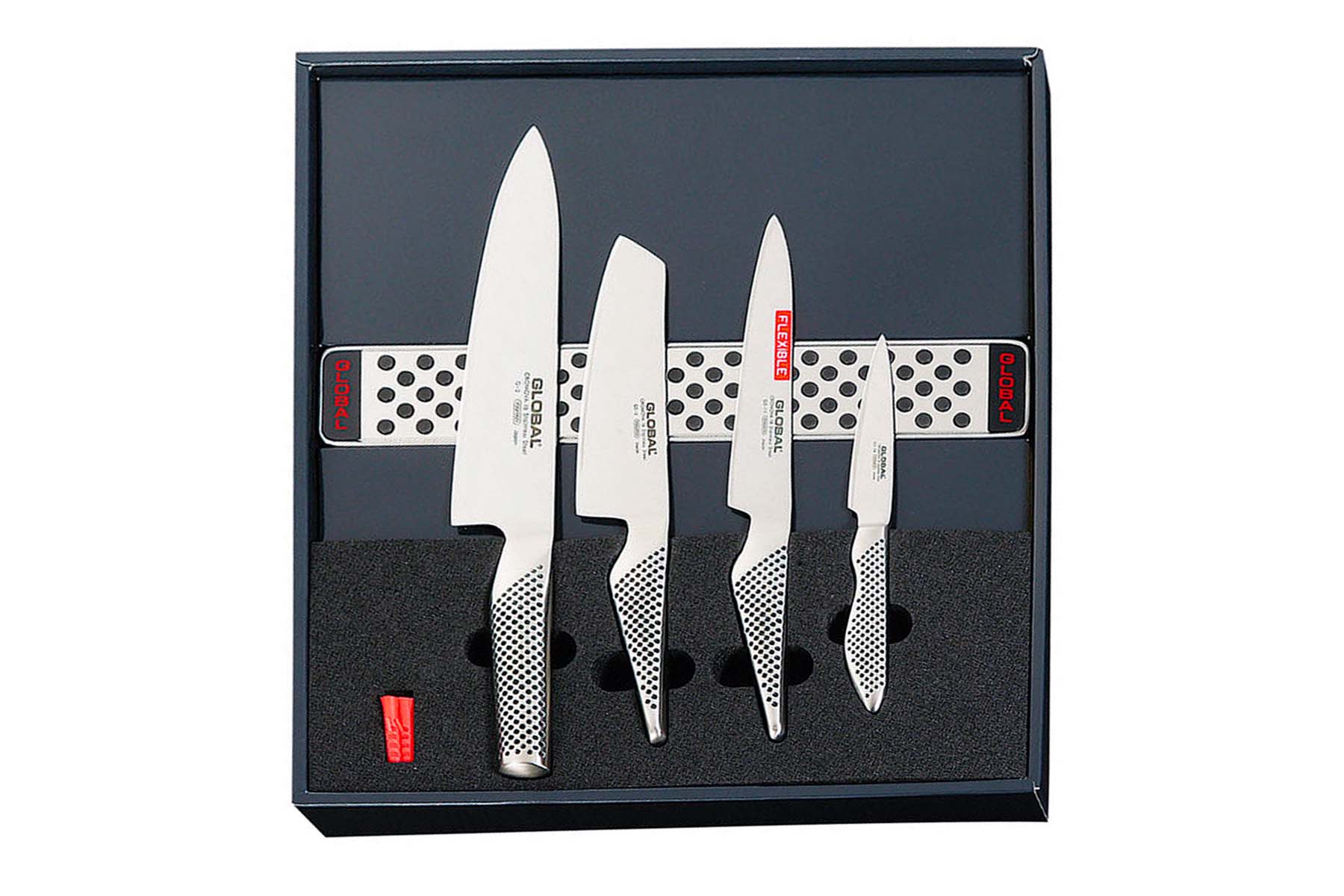 Couteaux japonais Global g-series - Coffret de 4 couteaux + barre magnétique