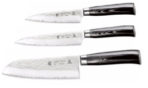 Set de 3 couteaux de cuisine Japonais Tamahagane Hammered" Forme Japonaise "