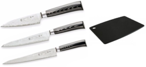 Set de 3 couteaux de cuisine Japonais Tamahagane Kyoto "Spécial poisson" et planche