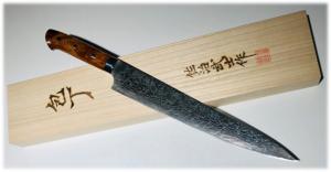 Couteau japonais artisanal SG-2 Damas Nashiji Polish de Takeshi Saji - Sujihiki 270 mm