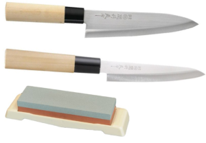 Set de 2 couteaux japonais Jaku Tradition forme Européenne + Pierre à aiguiser