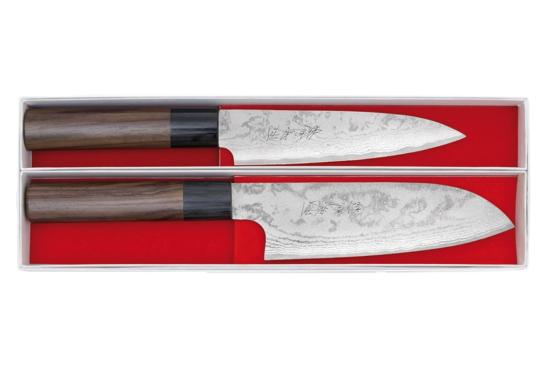 Coffret de 2 couteaux japonais artisanaux Kamo Hocho - Couteau petty et couteau santoku