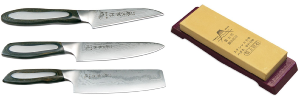 Set de 3 couteaux japonais Tojiro Flash forme vegan + pierre à aiguiser Tojiro