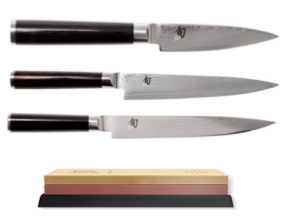 Set de 3 couteaux japonais Kai Shun Classic Damas spécial poisson + pierre à aiguiser Kai
